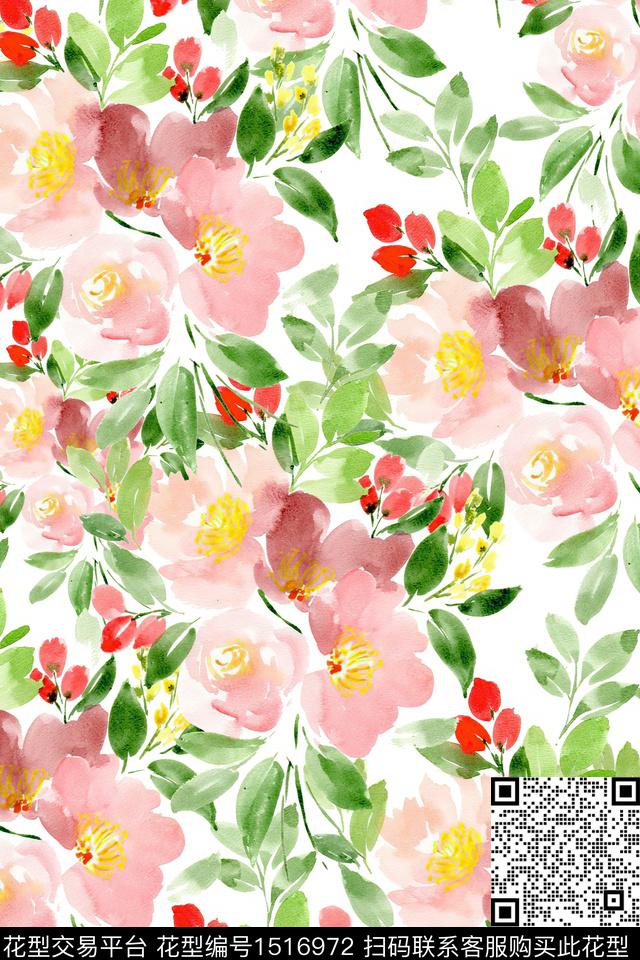 花卉小清新水彩花卉数码印花华亿平台下载（图片编号: 1516972） - 瓦栏（Walan）