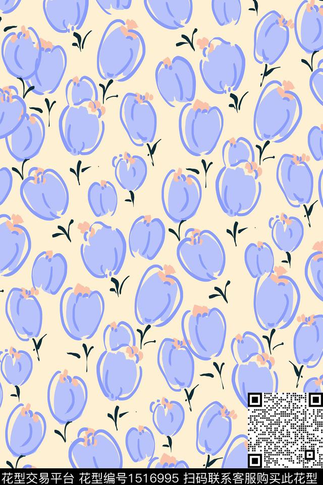 小清新郁金香小碎花数码印花华亿平台下载（图片编号: 1516995） - 瓦栏（Walan）