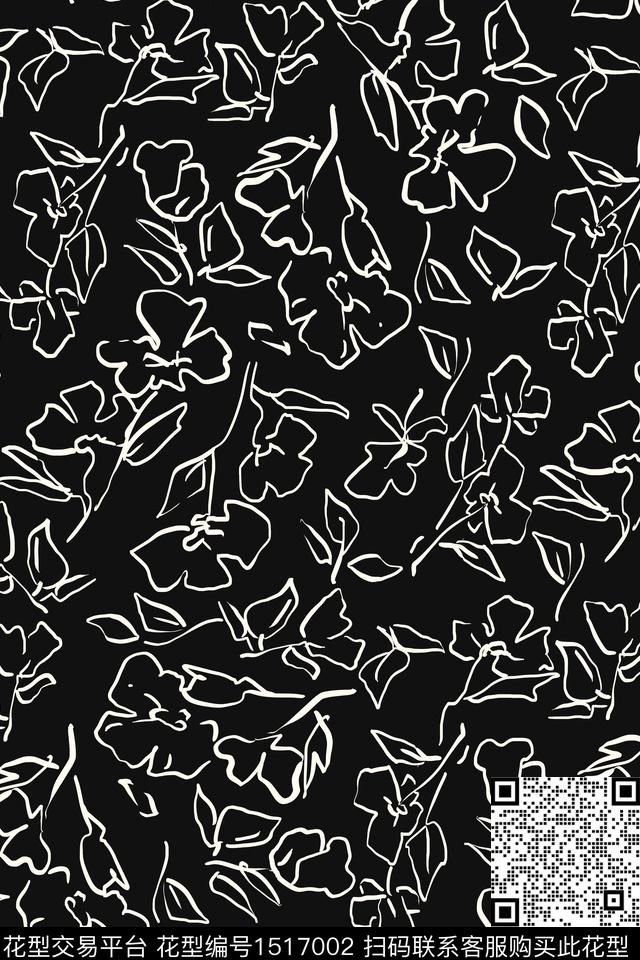小清新小碎花线条花卉数码印花华亿平台下载（图片编号: 1517002） - 瓦栏（Walan）