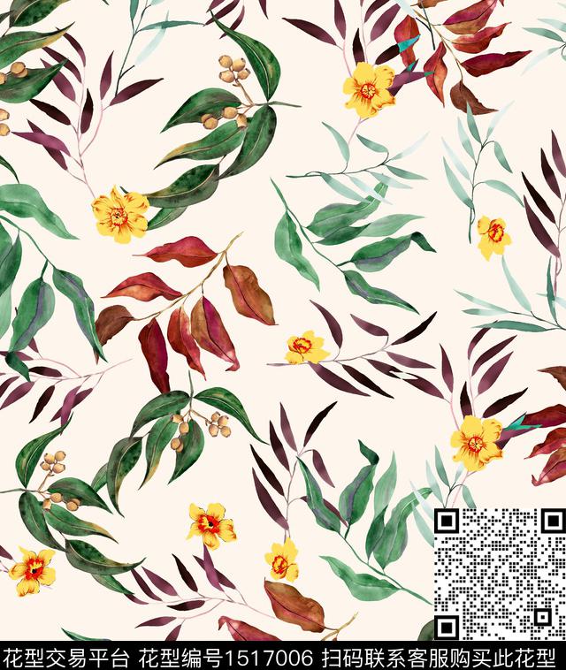 连衣裙女装花卉数码印花华亿平台下载（图片编号: 1517006） - 瓦栏（Walan）