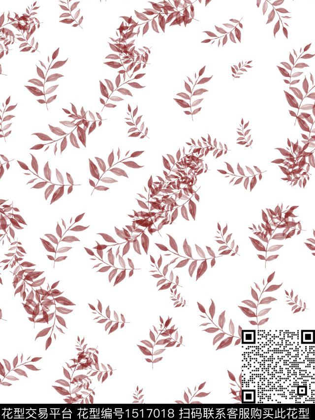 时尚绿植树叶大牌风数码印花华亿平台下载（图片编号: 1517018） - 瓦栏（Walan）