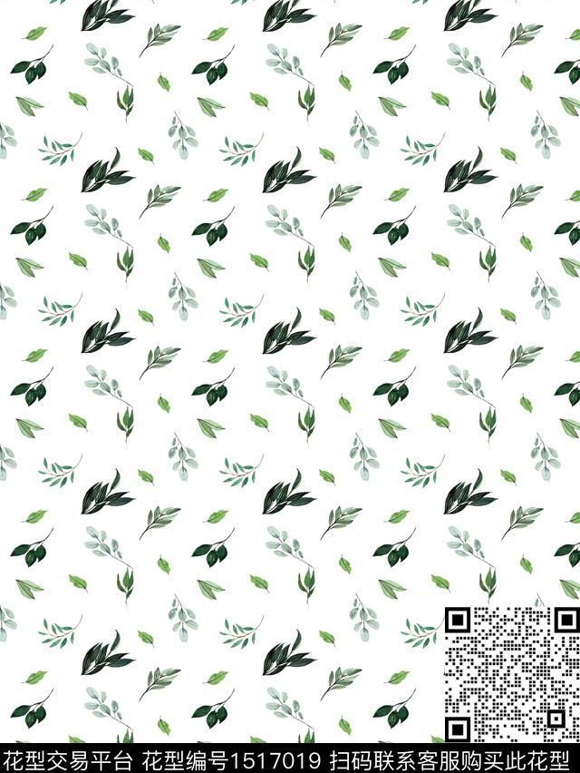 绿植树叶简约小清新数码印花华亿平台下载（图片编号: 1517019） - 瓦栏（Walan）