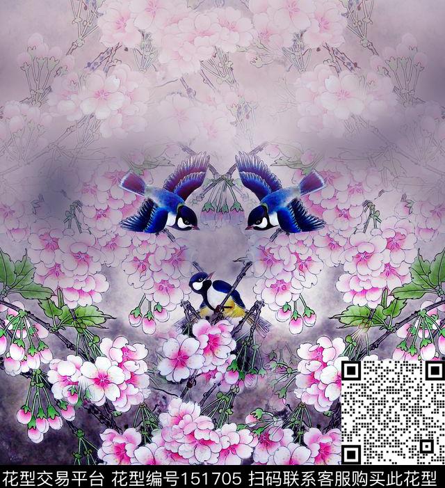 国画工笔画海棠数码印花华亿平台下载（图片编号: 151705） - 瓦栏（Walan）