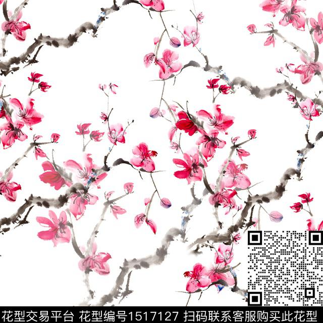 梅花绿植树叶民族风数码印花华亿平台下载（图片编号: 1517127） - 瓦栏（Walan）