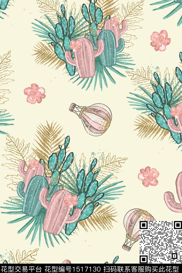 绿植树叶仙人掌小清新数码印花华亿平台下载（图片编号: 1517130） - 瓦栏（Walan）