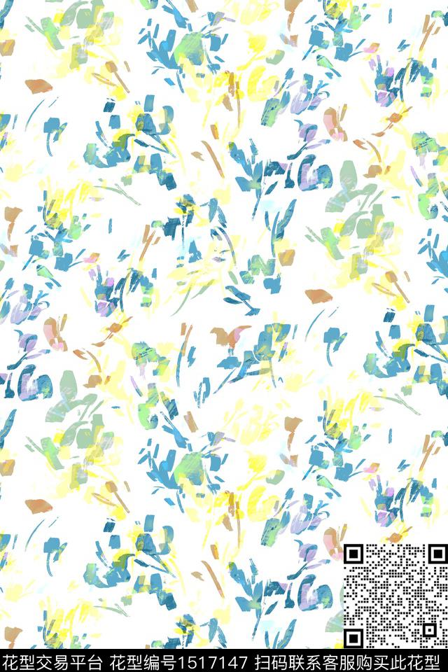 抽象小清新真丝数码印花华亿平台下载（图片编号: 1517147） - 瓦栏（Walan）