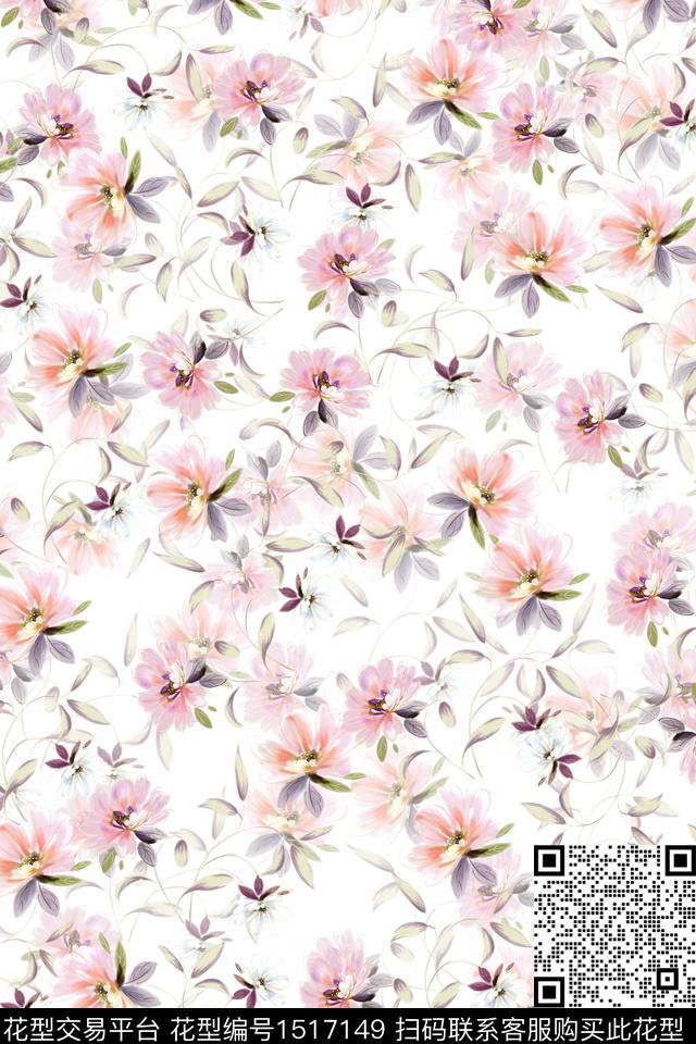 花卉小清新真丝数码印花华亿平台下载（图片编号: 1517149） - 瓦栏（Walan）