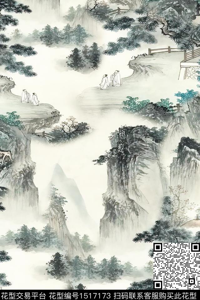 旗袍香云纱国画数码印花华亿平台下载（图片编号: 1517173） - 瓦栏（Walan）