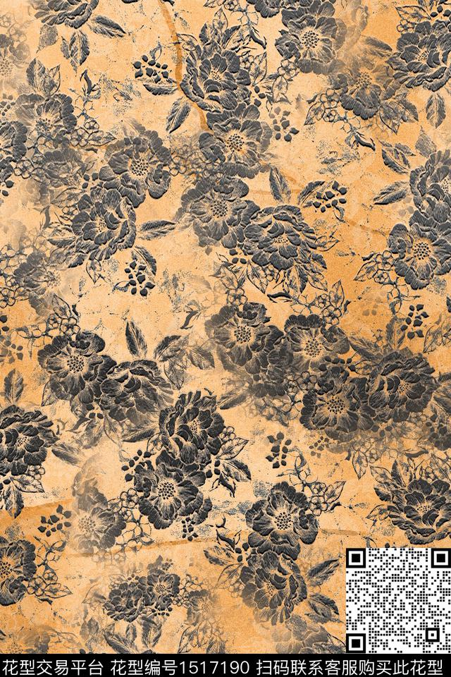 花卉连衣裙绿植树叶数码印花华亿平台下载（图片编号: 1517190） - 瓦栏（Walan）