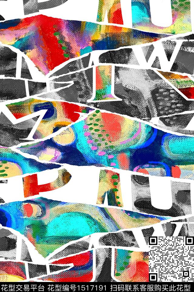 字母拼接大牌风数码印花华亿平台下载（图片编号: 1517191） - 瓦栏（Walan）