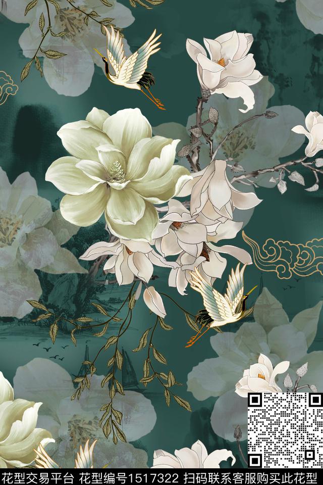 花卉香云纱真丝数码印花华亿平台下载（图片编号: 1517322） - 瓦栏（Walan）