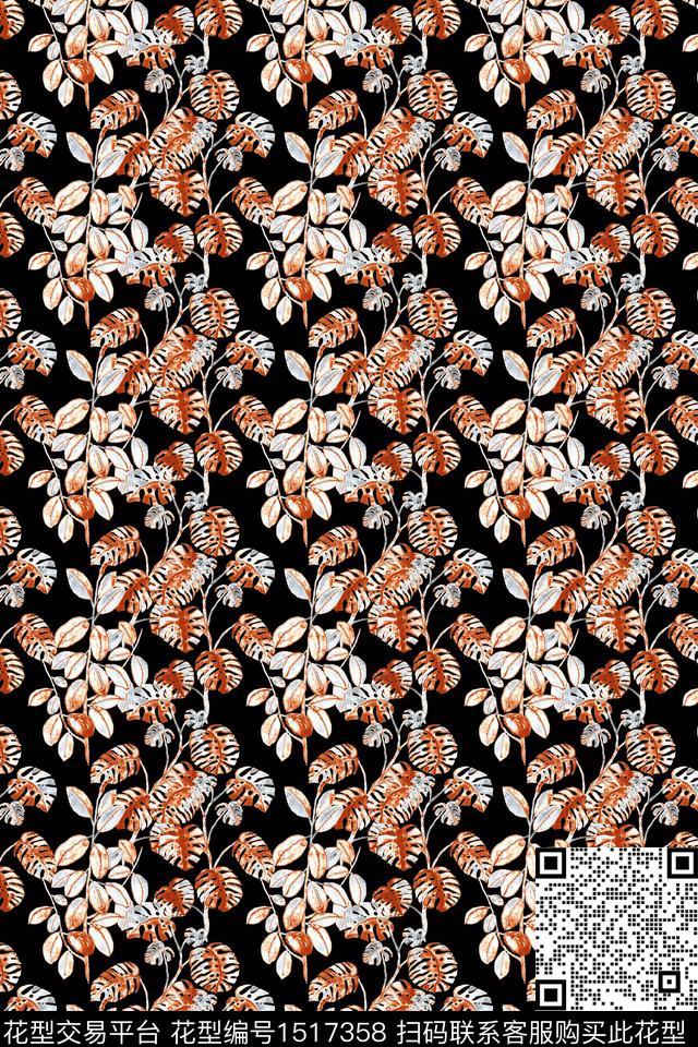 绿植树叶大牌风抽象数码印花华亿平台下载（图片编号: 1517358） - 瓦栏（Walan）