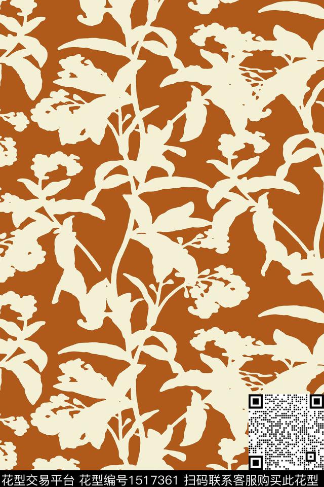 绿植树叶大牌风抽象数码印花华亿平台下载（图片编号: 1517361） - 瓦栏（Walan）