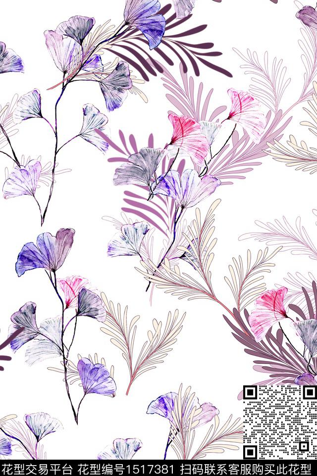 绿植树叶花卉大牌风数码印花华亿平台下载（图片编号: 1517381） - 瓦栏（Walan）