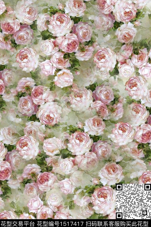 花卉小清新真丝数码印花华亿平台下载（图片编号: 1517417） - 瓦栏（Walan）