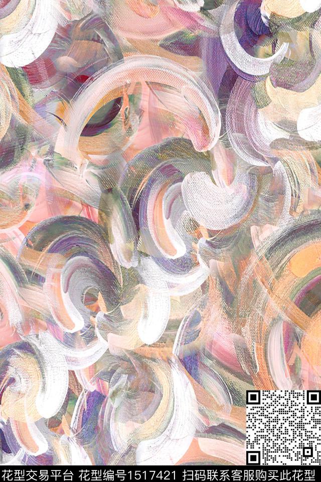 抽象小清新真丝数码印花华亿平台下载（图片编号: 1517421） - 瓦栏（Walan）