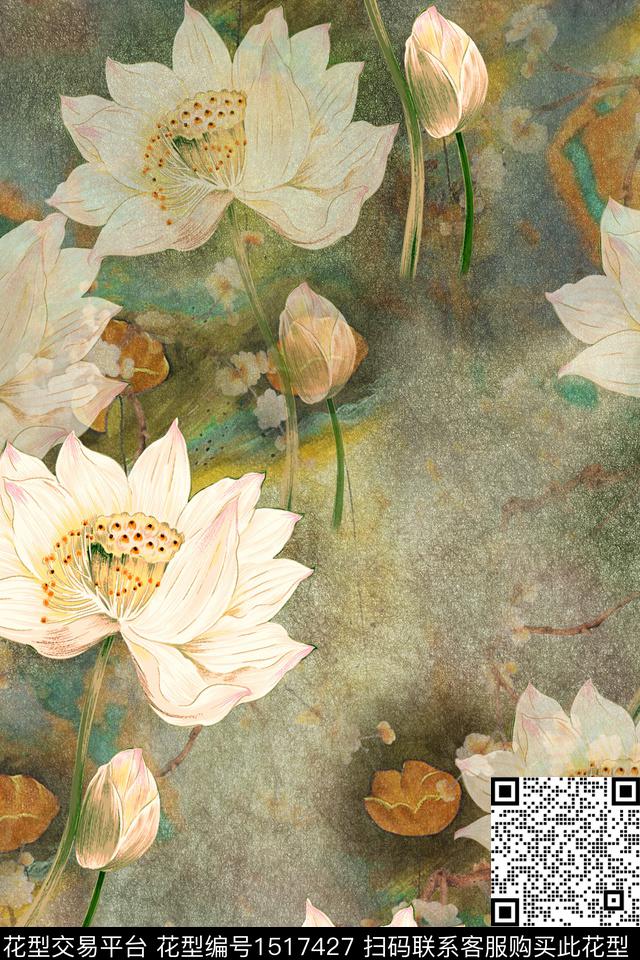 香云纱中国风真丝数码印花华亿平台下载（图片编号: 1517427） - 瓦栏（Walan）