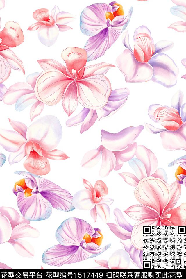 花卉大牌风小清新数码印花华亿平台下载（图片编号: 1517449） - 瓦栏（Walan）