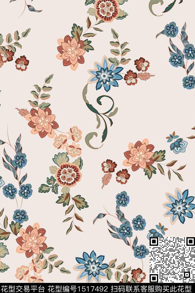 民族风花卉抽象数码印花华亿平台下载（图片编号: 1517492） - 瓦栏（Walan）