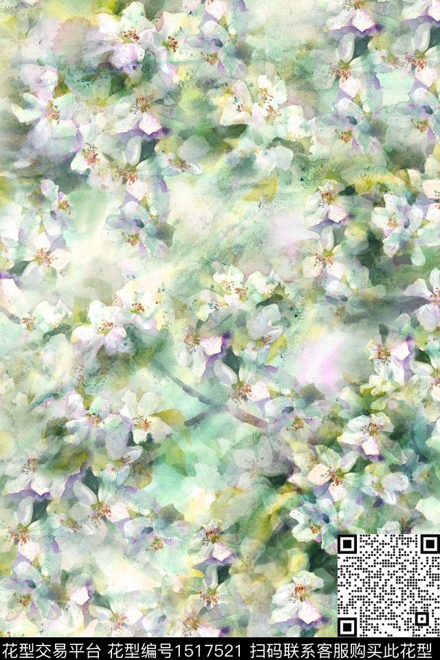 花卉小清新真丝数码印花华亿平台下载（图片编号: 1517521） - 瓦栏（Walan）