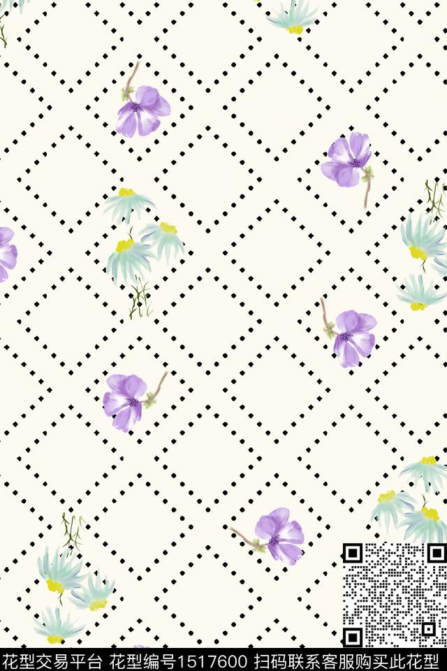 几何文艺花卉数码印花华亿平台下载（图片编号: 1517600） - 瓦栏（Walan）