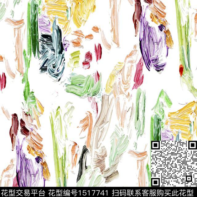 笔触抽象绘画2023春夏数码印花华亿平台下载（图片编号: 1517741） - 瓦栏（Walan）