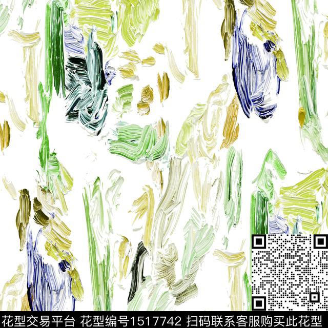 笔触抽象绘画2023春夏数码印花华亿平台下载（图片编号: 1517742） - 瓦栏（Walan）