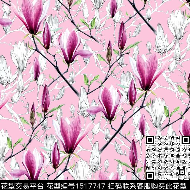 玉兰花粉红系2023数码印花华亿平台下载（图片编号: 1517747） - 瓦栏（Walan）