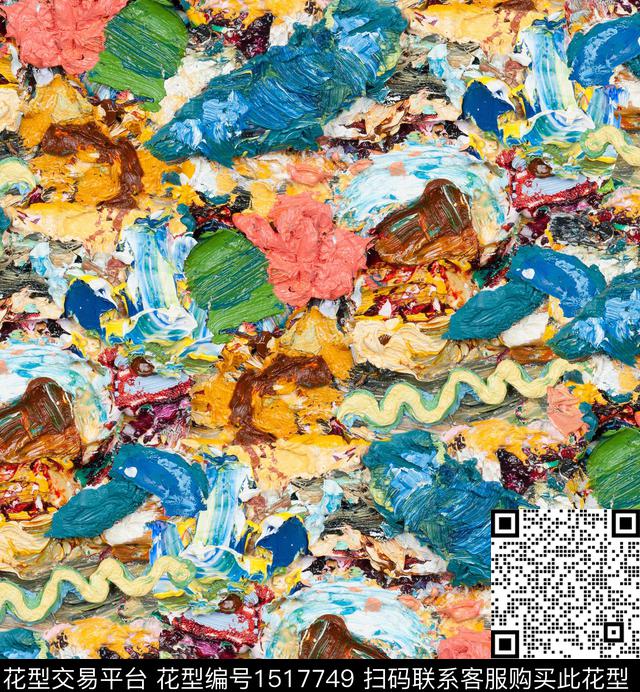 油画华亿平台涂抹笔触数码印花华亿平台下载（图片编号: 1517749） - 瓦栏（Walan）