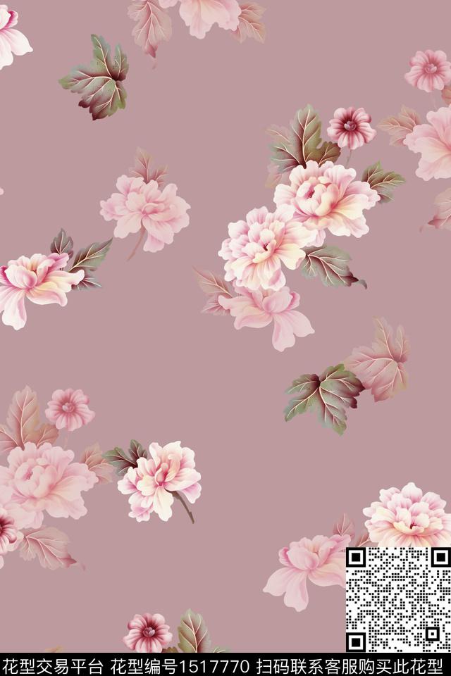 花卉大牌风小清新数码印花华亿平台下载（图片编号: 1517770） - 瓦栏（Walan）