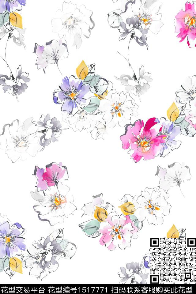 花卉大牌风小清新数码印花华亿平台下载（图片编号: 1517771） - 瓦栏（Walan）