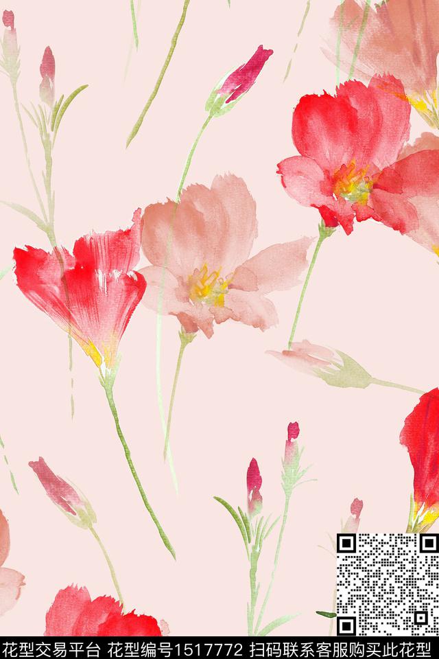 花卉大牌风小清新数码印花华亿平台下载（图片编号: 1517772） - 瓦栏（Walan）