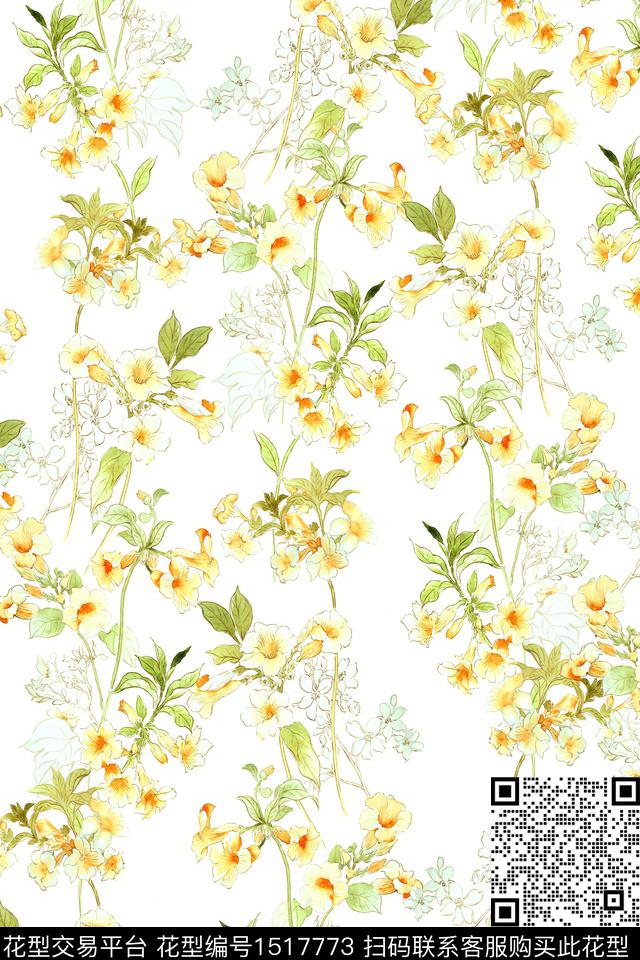 花卉大牌风小清新数码印花华亿平台下载（图片编号: 1517773） - 瓦栏（Walan）