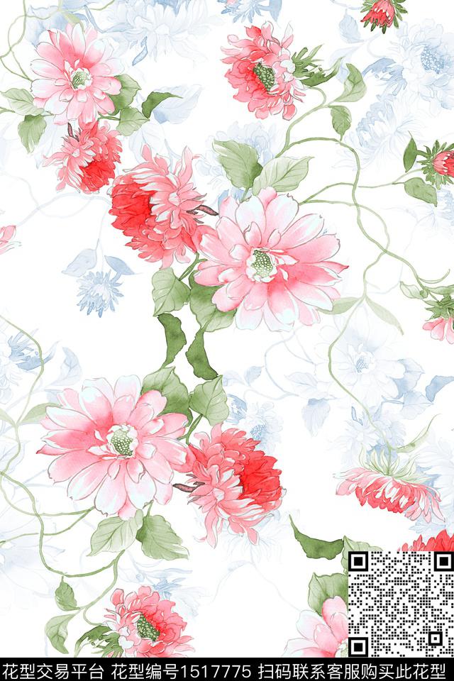 花卉大牌风小清新数码印花华亿平台下载（图片编号: 1517775） - 瓦栏（Walan）