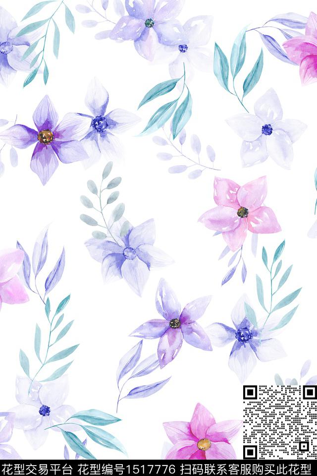 花卉大牌风小清新数码印花华亿平台下载（图片编号: 1517776） - 瓦栏（Walan）