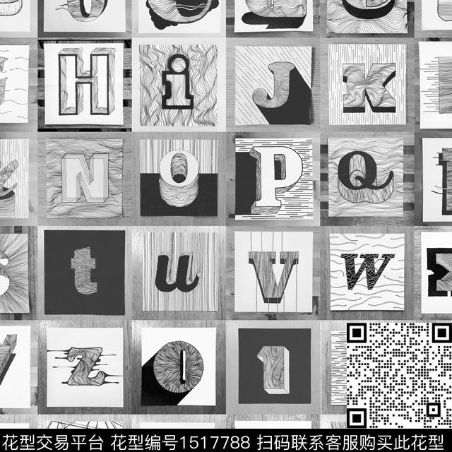 线条字母肌理数码印花华亿平台下载（图片编号: 1517788） - 瓦栏（Walan）