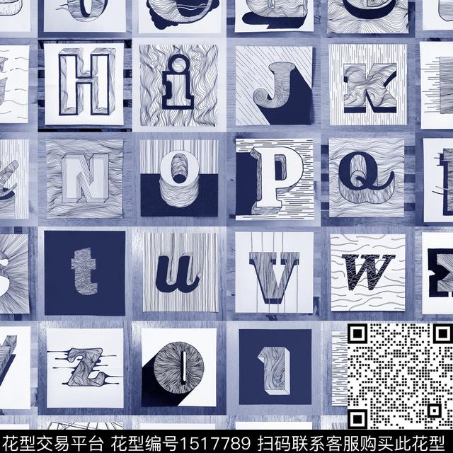 线条字母肌理数码印花华亿平台下载（图片编号: 1517789） - 瓦栏（Walan）