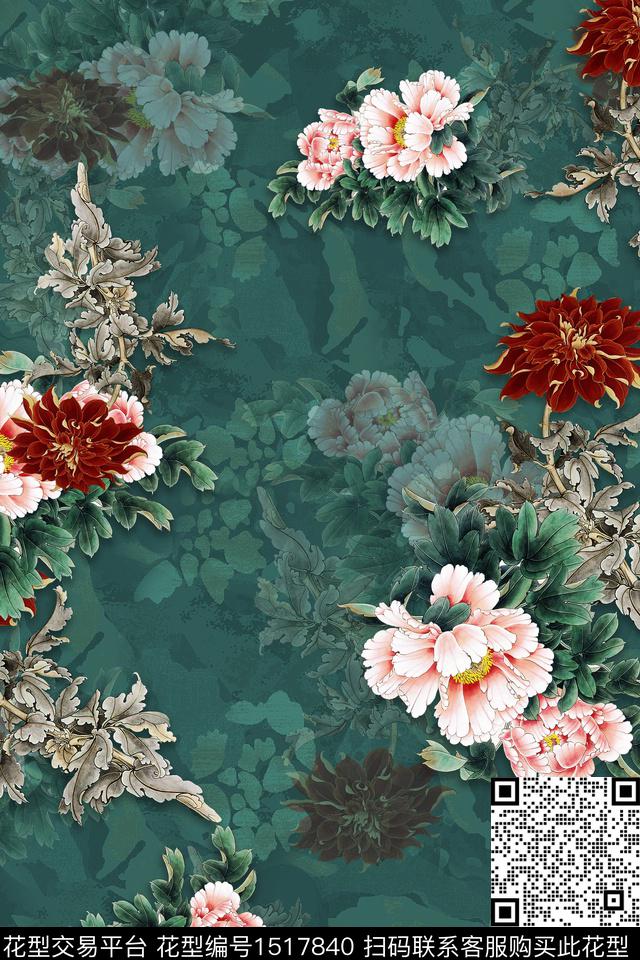 旗袍香云纱中老年数码印花华亿平台下载（图片编号: 1517840） - 瓦栏（Walan）