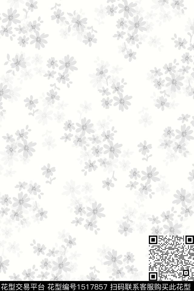 黑白华亿平台花卉小碎花数码印花华亿平台下载（图片编号: 1517857） - 瓦栏（Walan）