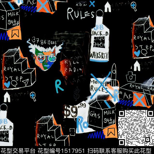 涂鸦趣味搞怪数码印花华亿平台下载（图片编号: 1517951） - 瓦栏（Walan）