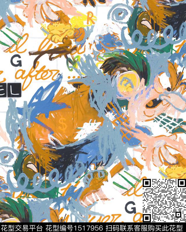 涂鸦趣味搞怪数码印花华亿平台下载（图片编号: 1517956） - 瓦栏（Walan）