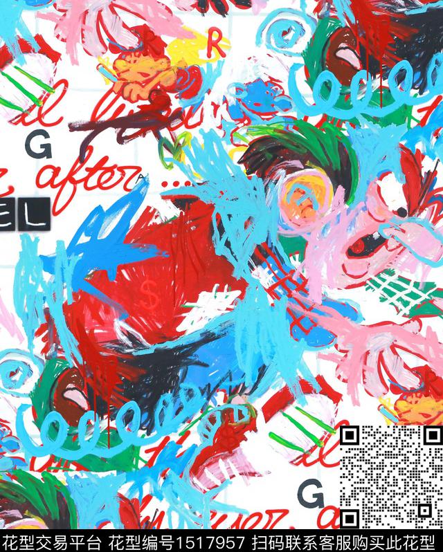 涂鸦趣味搞怪数码印花华亿平台下载（图片编号: 1517957） - 瓦栏（Walan）