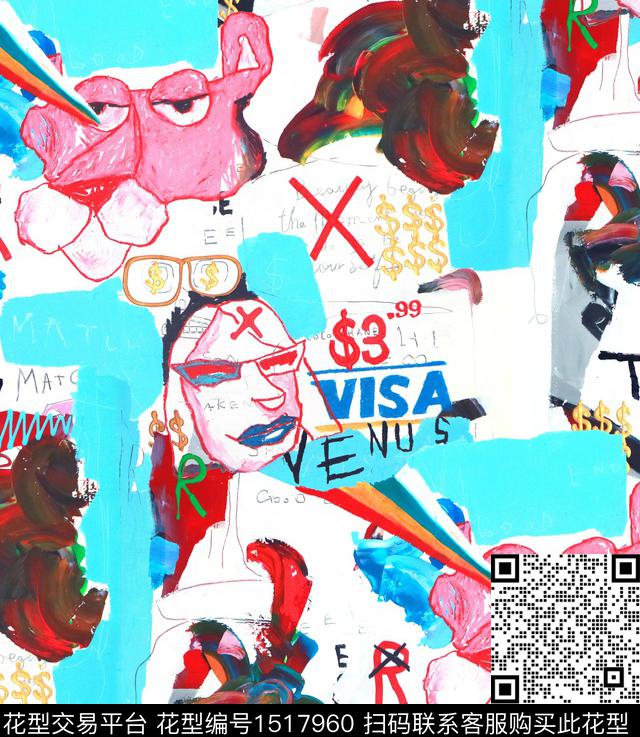 涂鸦趣味搞怪数码印花华亿平台下载（图片编号: 1517960） - 瓦栏（Walan）