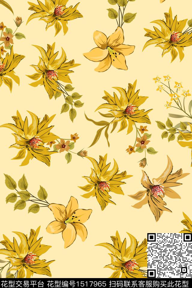 绿植树叶小碎花数码印花华亿平台下载（图片编号: 1517965） - 瓦栏（Walan）