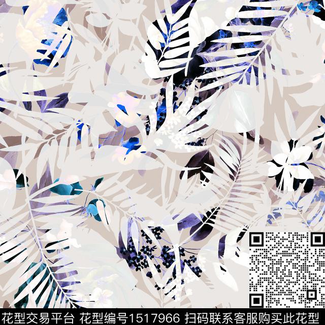 绿植树叶花卉反色数码印花华亿平台下载（图片编号: 1517966） - 瓦栏（Walan）