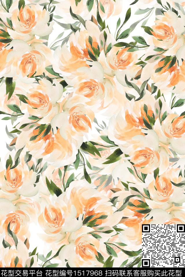 花卉小清新真丝数码印花华亿平台下载（图片编号: 1517968） - 瓦栏（Walan）