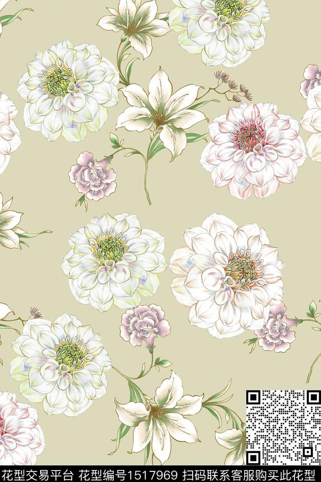 花卉小清新真丝数码印花华亿平台下载（图片编号: 1517969） - 瓦栏（Walan）