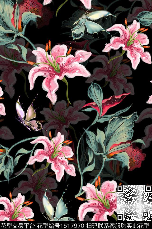 花卉大牌风真丝数码印花华亿平台下载（图片编号: 1517970） - 瓦栏（Walan）