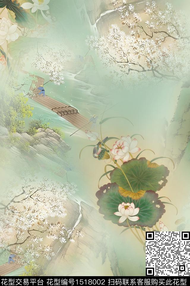 数码华亿平台香云纱国画数码印花华亿平台下载（图片编号: 1518002） - 瓦栏（Walan）