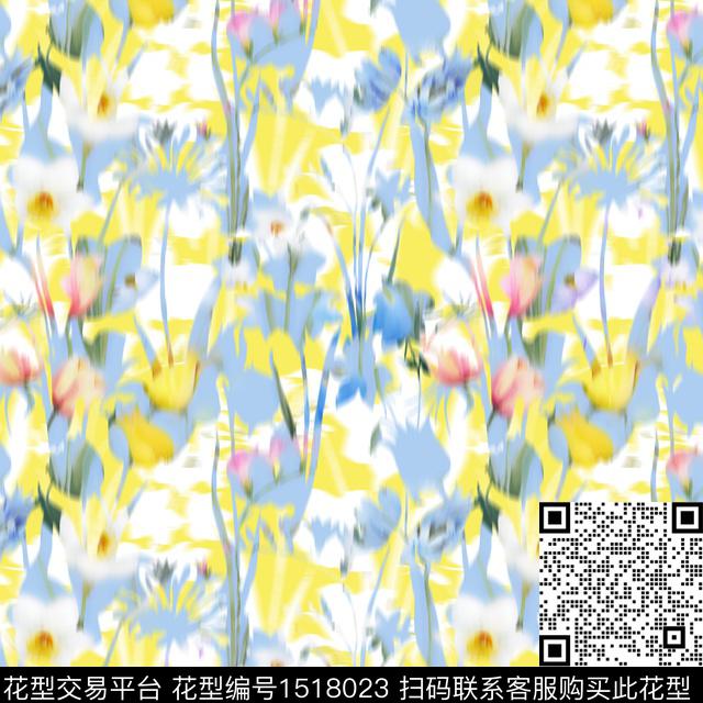 水彩绿植树叶花卉数码印花华亿平台下载（图片编号: 1518023） - 瓦栏（Walan）